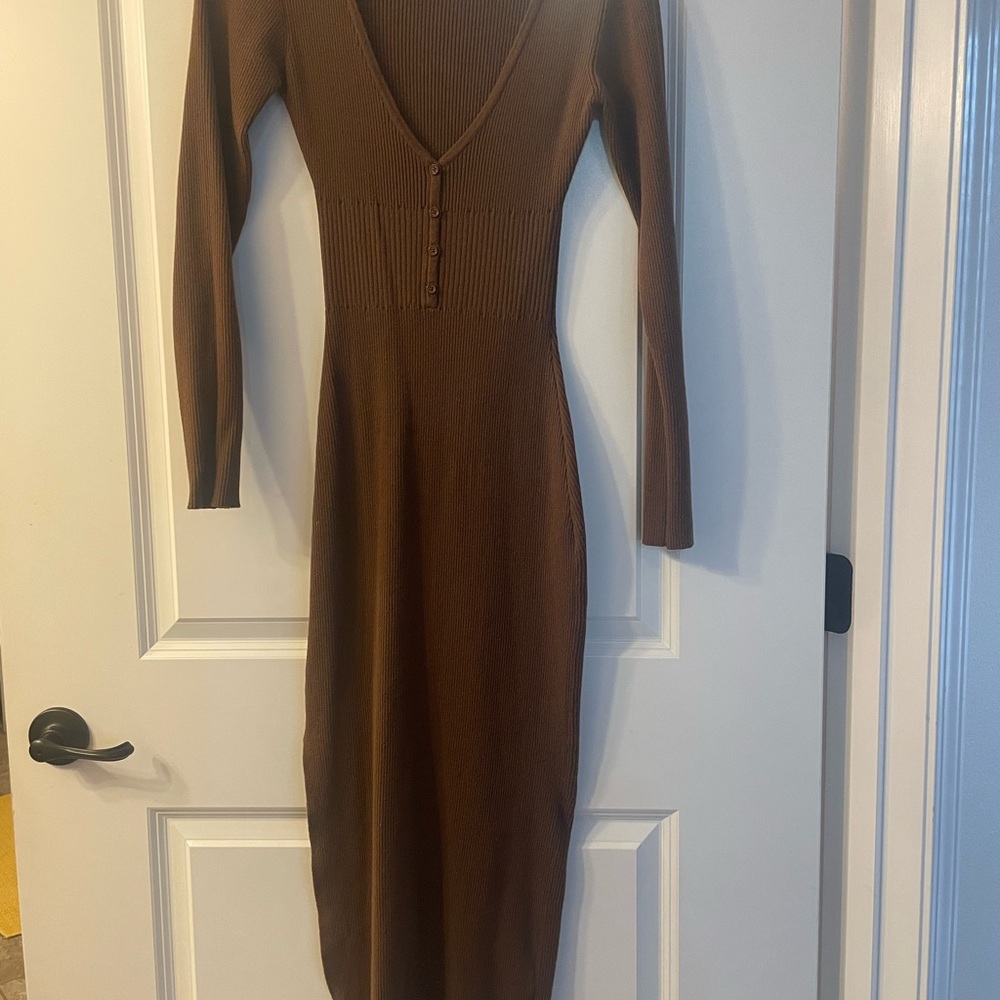 Bardot Brown collared Long Sleeve Dress